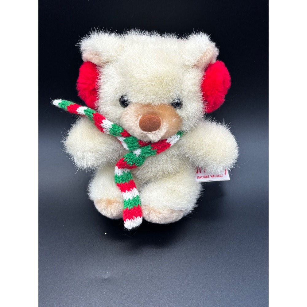 Russ Berrie Luv Teddy Plush Unisex Small Cream Christmas Earmuffs Scarf 825